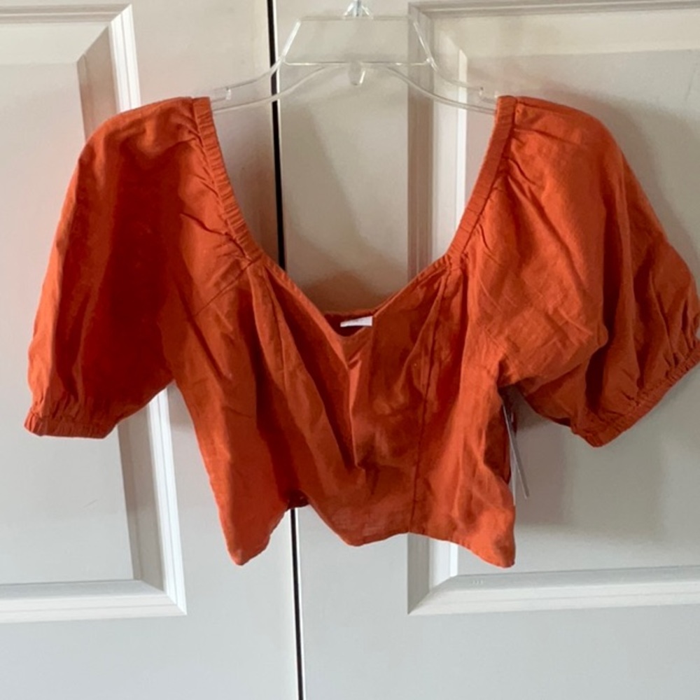 Melrose and Market Orange Puff Sleeve Crop Blouse